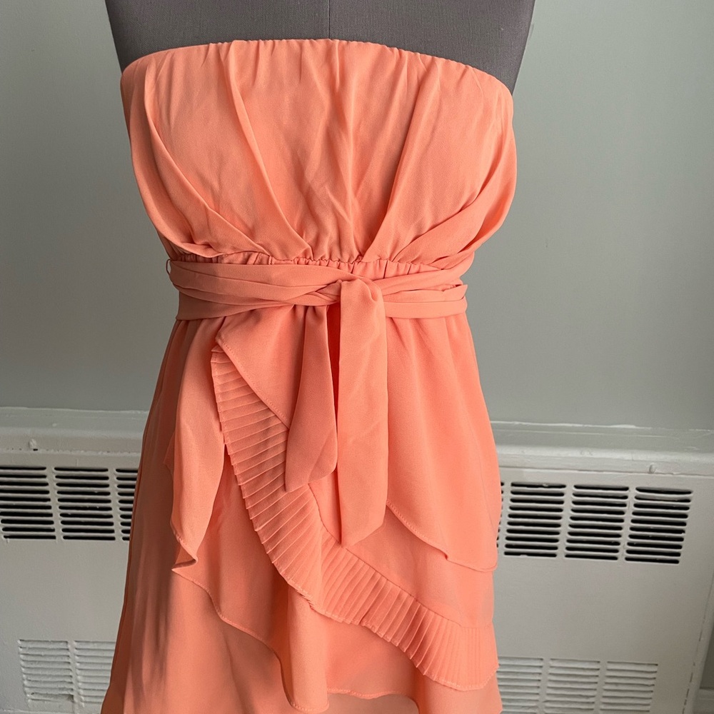 Strapless tiered mini dress with belt size small